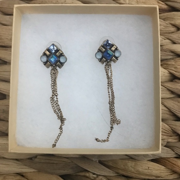 Urban Outfitters Gold & Blue Gem Chain Dangle Earrings - Picture 1 of 5